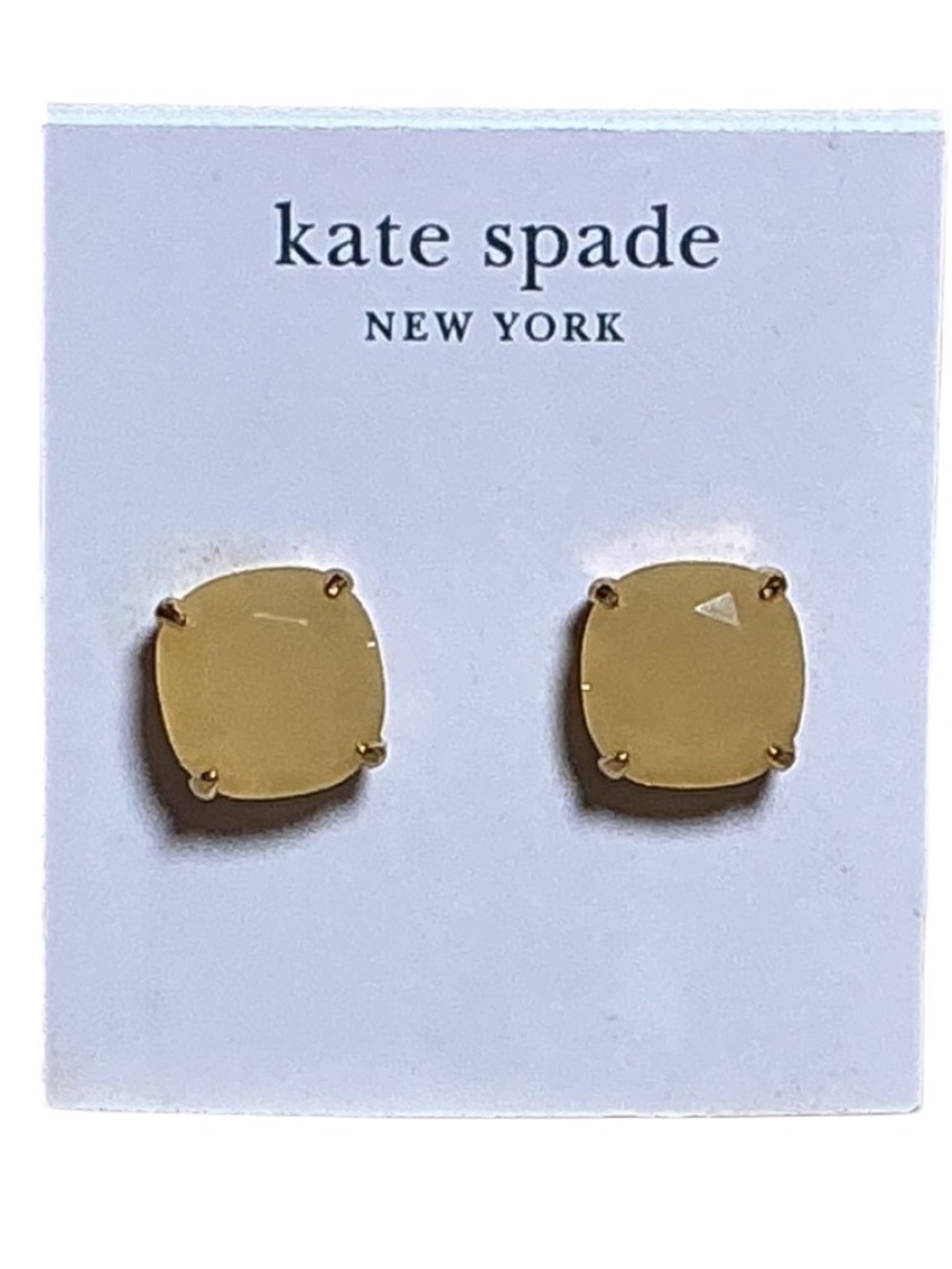 Kate Spade New York Light Pink Yellow Cushion Cut Stud Earrings Gold Tone NWT